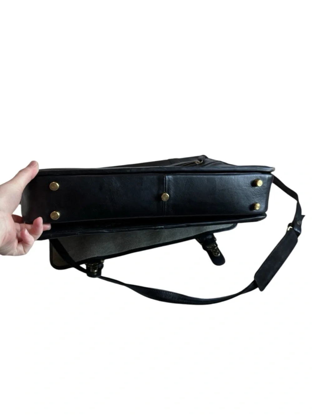 Men's Black Leather Briefcase with Shoulder Strap